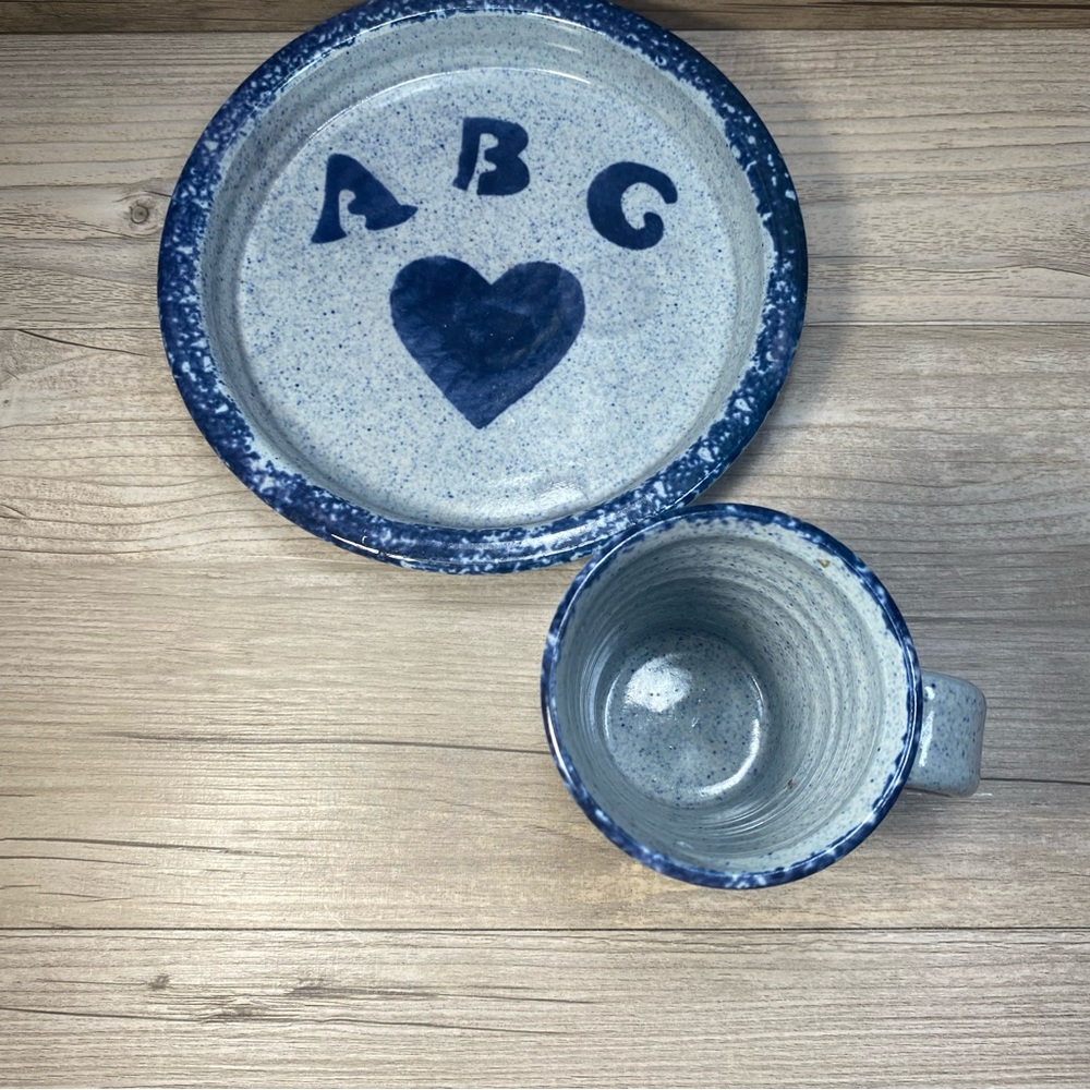 Vintage Three Rivers Pottery Childs ABC cup and plate.